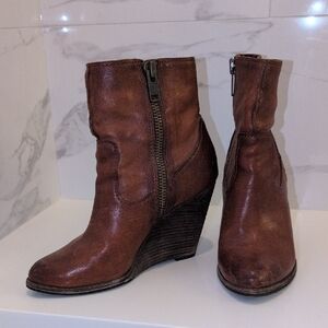 Frye Brown Leather Wedge Boots